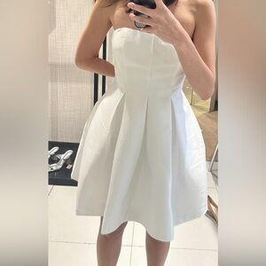White Strapless Pleated Mini bridal Dress